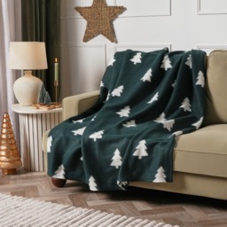 OHS Christmas Tree Print Fleece Throw - Green - thumbnail 2