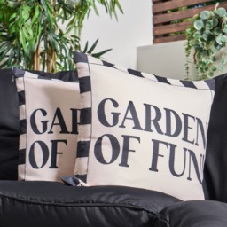 OHS Indoor/Outdoor Garden Of Fun Slogan Cushion Covers, Monochrome - 45 x 45cm - thumbnail 2