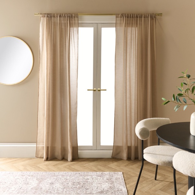 OHS Linen Look Slot Top Voile Curtains - Mink - image 1