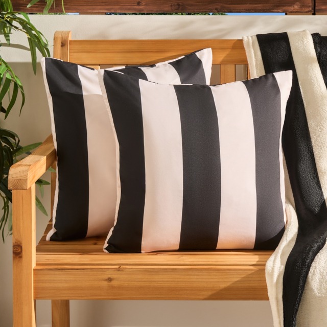 OHS Indoor/Outdoor Stripe Print Cushion Covers, Monochrome - 45 x 45cm - image 1