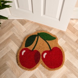 OHS Cherry Shape Print Coir Mat -  Red/Natural - thumbnail 1
