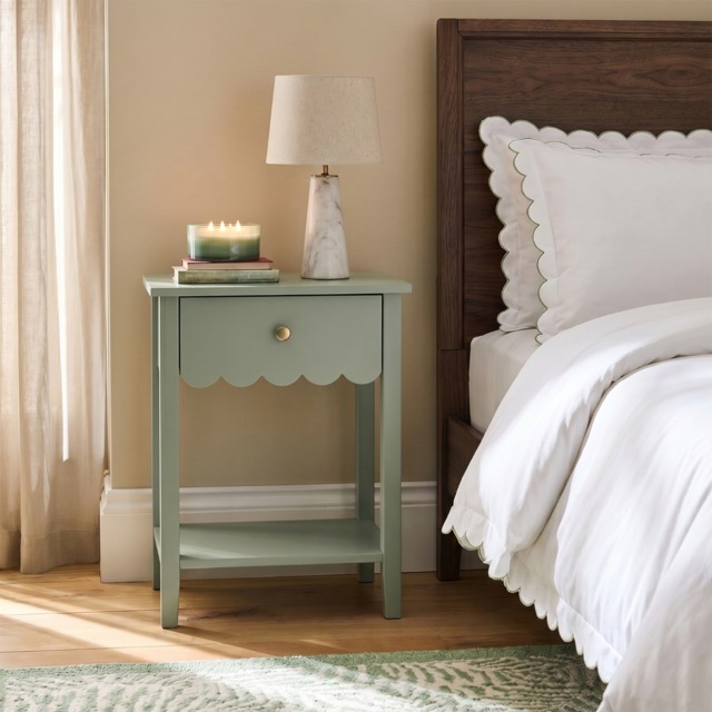 OHS Scalloped 1-Drawer Bedside Table - Sage Green - image 1