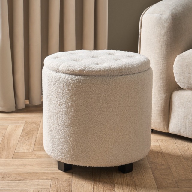 OHS Boucle Button Top Storage Ottoman - Cream - image 1