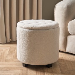 OHS Boucle Button Top Storage Ottoman - Cream - thumbnail 1