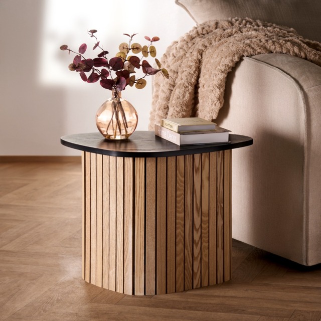 OHS Madison Ribbed Side Table - Light Wood/Black - image 1