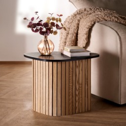 OHS Madison Ribbed Side Table - Light Wood/Black - thumbnail 1