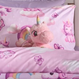 OHS Unicorn Fun Print Duvet Cover Set, Lilac - Double - thumbnail 2