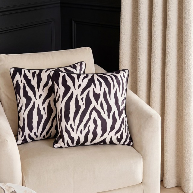 OHS Zebra Print Matte Velvet Cushion Covers, Monochrome - 45 x 45cm - image 1
