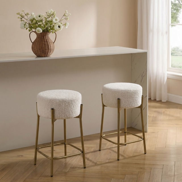 OHS Boucle Bar Stool - White/Gold - image 1
