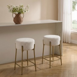 OHS Boucle Bar Stool - White/Gold