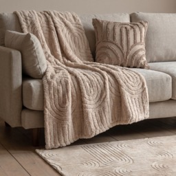 OHS Tufted Arches Teddy Fleece Throw, Natural - 180 x 200cm