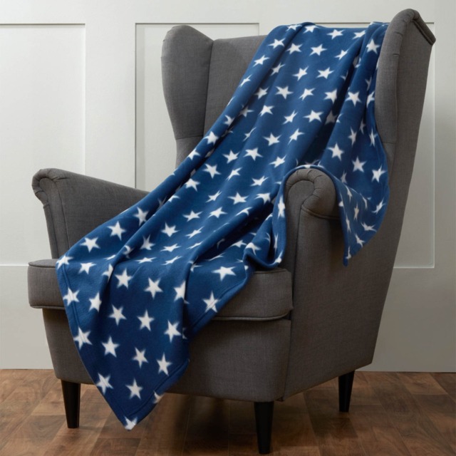 OHS Star Print Fleece Throw, Navy - 120 x 150cm - image 1
