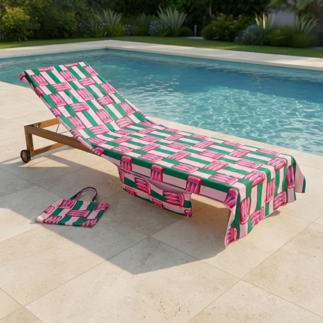 OHS Sardine Stripe Beach Towel in a Bag - Pink/Green - image 1