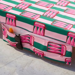 OHS Sardine Stripe Beach Towel in a Bag - Pink/Green - thumbnail 2