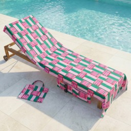 OHS Sardine Stripe Beach Towel in a Bag - Pink/Green - thumbnail 3