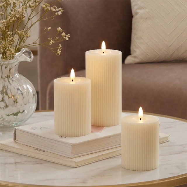 OHS LED Ribbed Candles, Cream - 3 Pack - image 1
