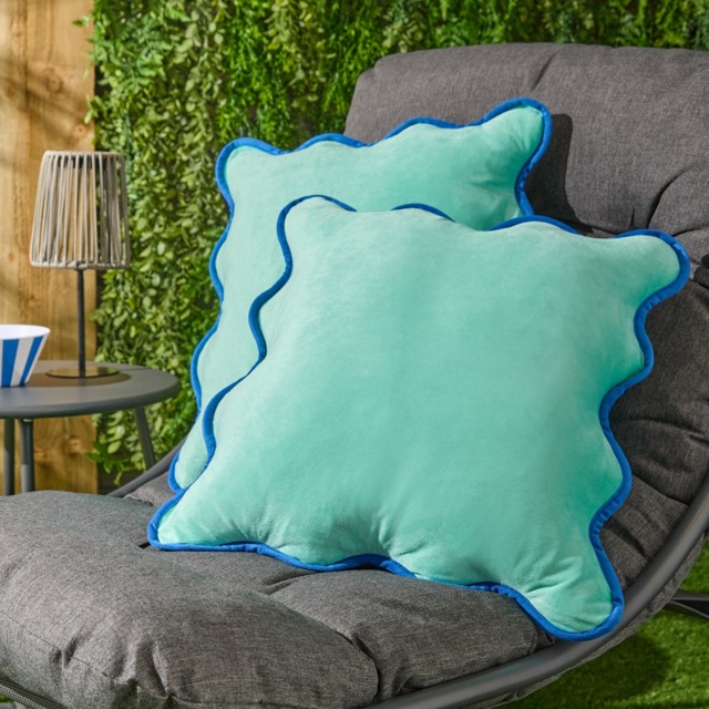 OHS Matte Velvet Scallop Edge Cushion Covers, Teal/Blue - 45 x 45cm - image 1