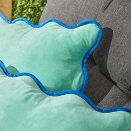 OHS Matte Velvet Scallop Edge Cushion Covers, Teal/Blue - 45 x 45cm - thumbnail 2