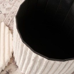 OHS Faux Fur Ribbed Round Storage Ottoman - Cream - thumbnail 3