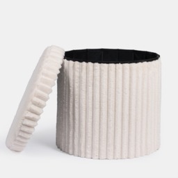 OHS Faux Fur Ribbed Round Storage Ottoman - Cream - thumbnail 5