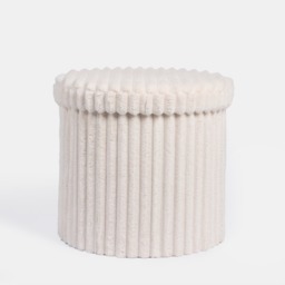 OHS Faux Fur Ribbed Round Storage Ottoman - Cream - thumbnail 4