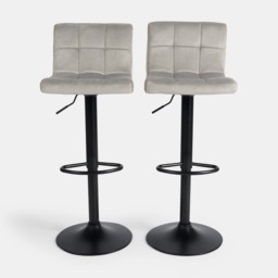 OHS Set of 2 Adjustable Velvet Bar Stools - Stone - thumbnail 2