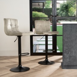 OHS Set of 2 Adjustable Velvet Bar Stools - Stone - thumbnail 1