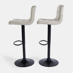 OHS Set of 2 Adjustable Velvet Bar Stools - Stone - thumbnail 3