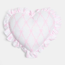 OHS Frill Heart Shaped Bow Ribbon Print Cushion - White/Pink - thumbnail 3