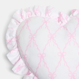 OHS Frill Heart Shaped Bow Ribbon Print Cushion - White/Pink - thumbnail 4