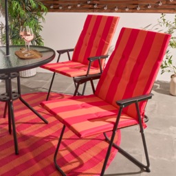 OHS Indoor/Outdoor Stripe Print Seat Pad with Back, Orange/Pink - 2 Pack - thumbnail 1