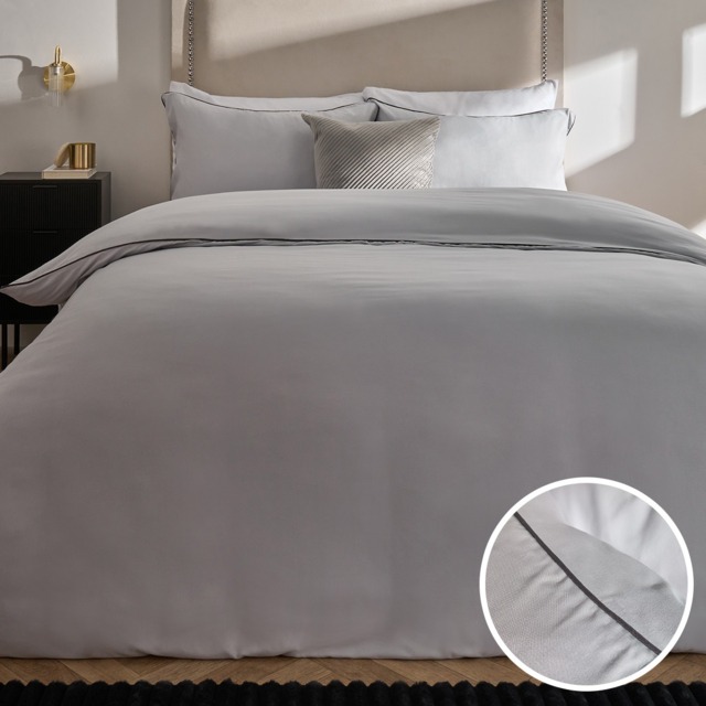 OHS Piped Edge Duvet Set, Silver/Grey - King - image 1