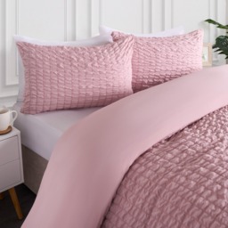 OHS Geometric Seersucker Duvet Set, Blush - Single