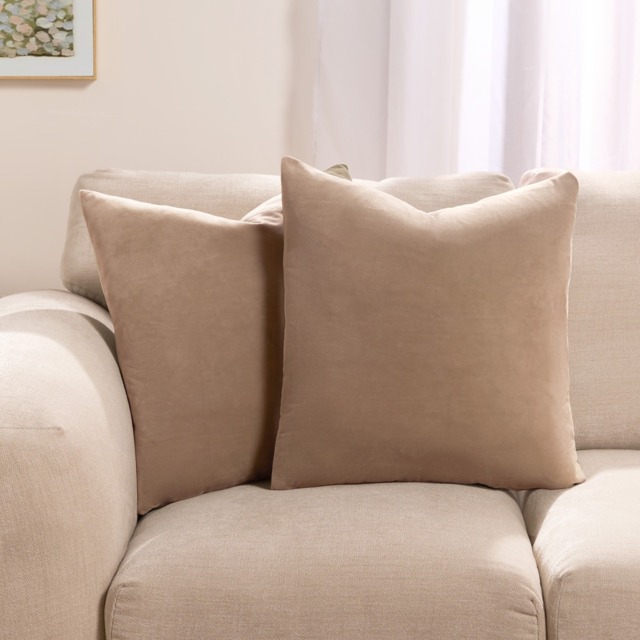 OHS 2 Pack Matte Velvet Cushion Covers, 45 x 45cm - Natural - image 1