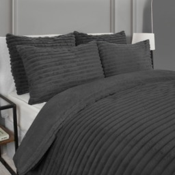 OHS Ribbed Faux Fur Duvet Set, Charcoal - Double - thumbnail 3