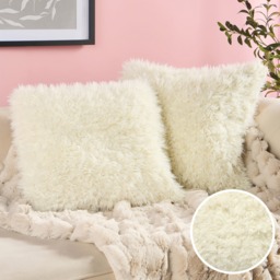 OHS Sofia Faux Fur Cushion Covers, Cream - 45 x 45cm - thumbnail 1