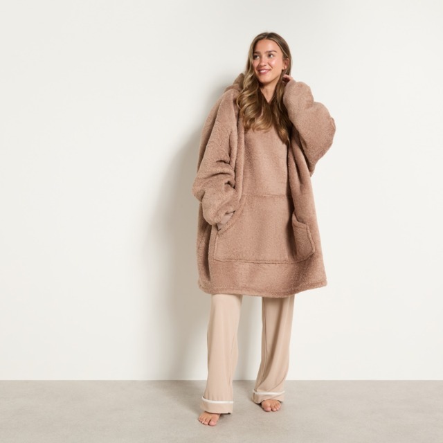 OHS Teddy Fleece Sherpa Reverse Hoodie Blanket - Mink - image 1