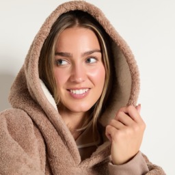 OHS Teddy Fleece Sherpa Reverse Hoodie Blanket - Mink - thumbnail 4