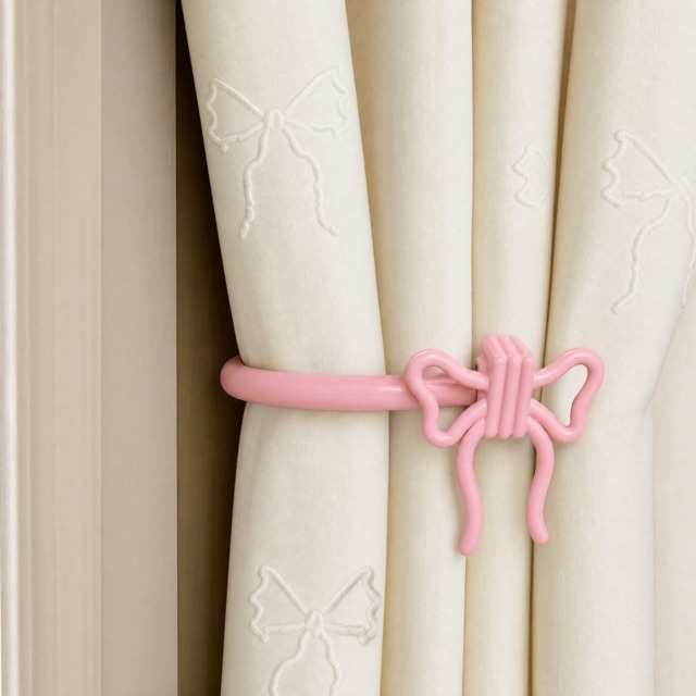 OHS 2 Pack Bow Curtain Rod Tie Backs - Pink - image 1