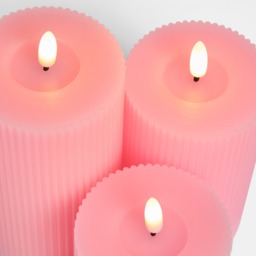 OHS LED Ribbed Candles, Dusky Pink - 3 Pack - thumbnail 2