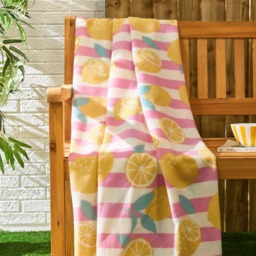 OHS Lemon Print Stripe Fleece Throw - Yellow - thumbnail 1