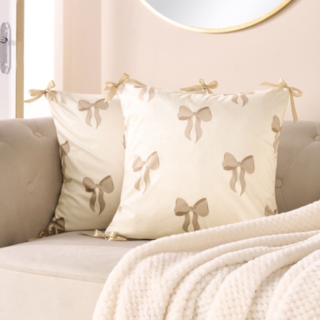OHS Bow Print Cushion Covers, Cream - 45 x 45cm - image 1