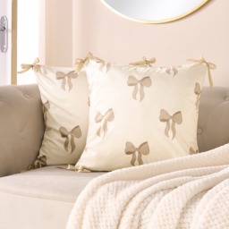 OHS Bow Print Cushion Covers, Cream - 45 x 45cm - thumbnail 1