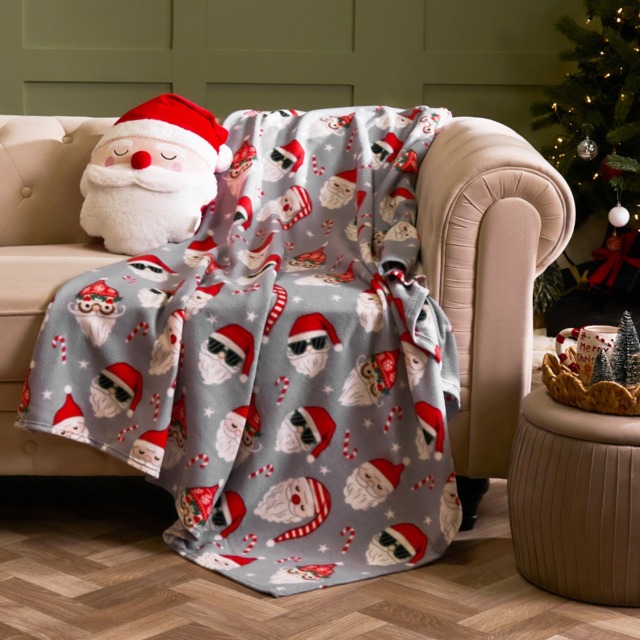 OHS Fun Santa Fleece Throw - Grey - image 1