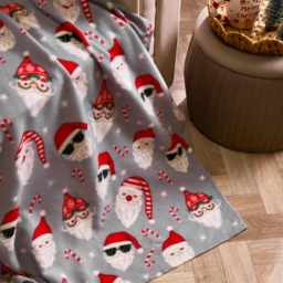 OHS Fun Santa Fleece Throw - Grey - thumbnail 2