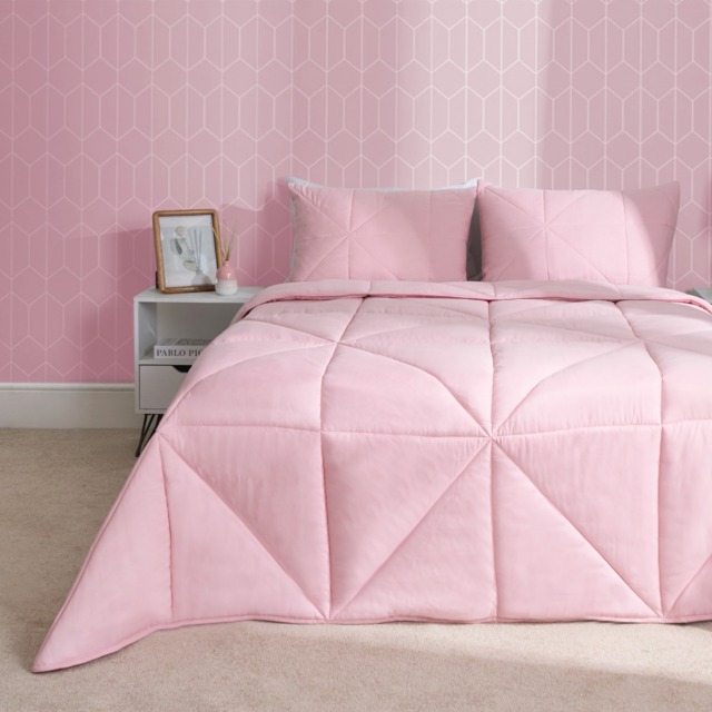OHS Coverless Geo Quilted 7.5 Tog Duvet Set, Blush - Double - image 1