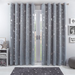 "OHS Star Kids Eyelet Blackout Curtains, Silver Grey - 117 x 182cm (46"" x 72"")" - thumbnail 1