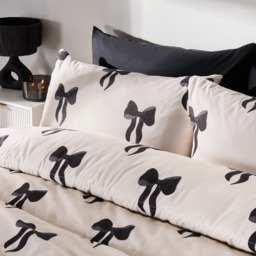 OHS Bow Print Coverless 10.5 Tog Duvet Set, Monochrome -  Single - thumbnail 2