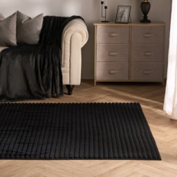 OHS Faux Fur Ribbed Rug, Black - 80 x 150cm - thumbnail 1