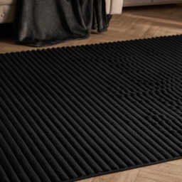 OHS Faux Fur Ribbed Rug, Black - 80 x 150cm - thumbnail 3